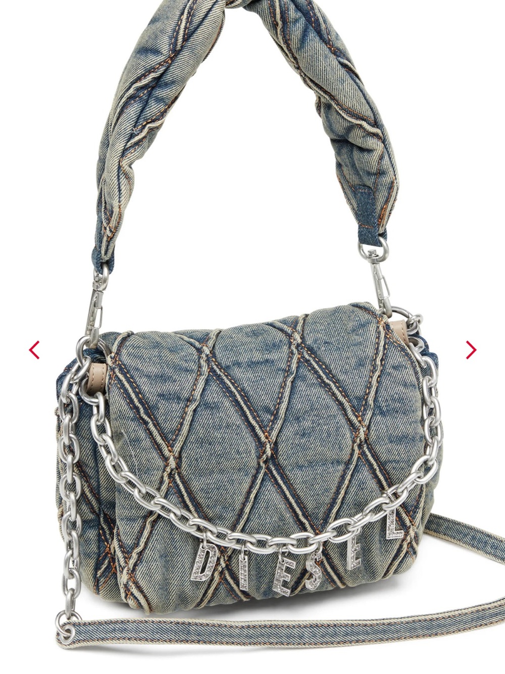 GREAT DEAL! Diesel Blue Quilted Denim Crossbody with Silver Chain
